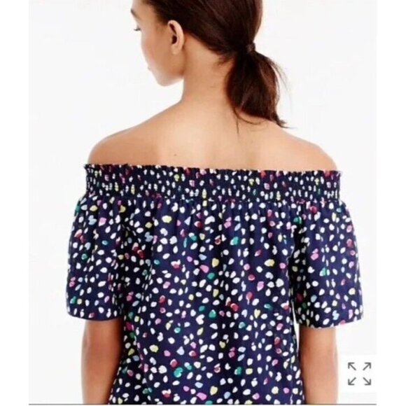 J. Crew Womens 6 Off The Shoulder Top in Ratti Happy Cat Multicolored Polka Dot - Picture 2 of 16